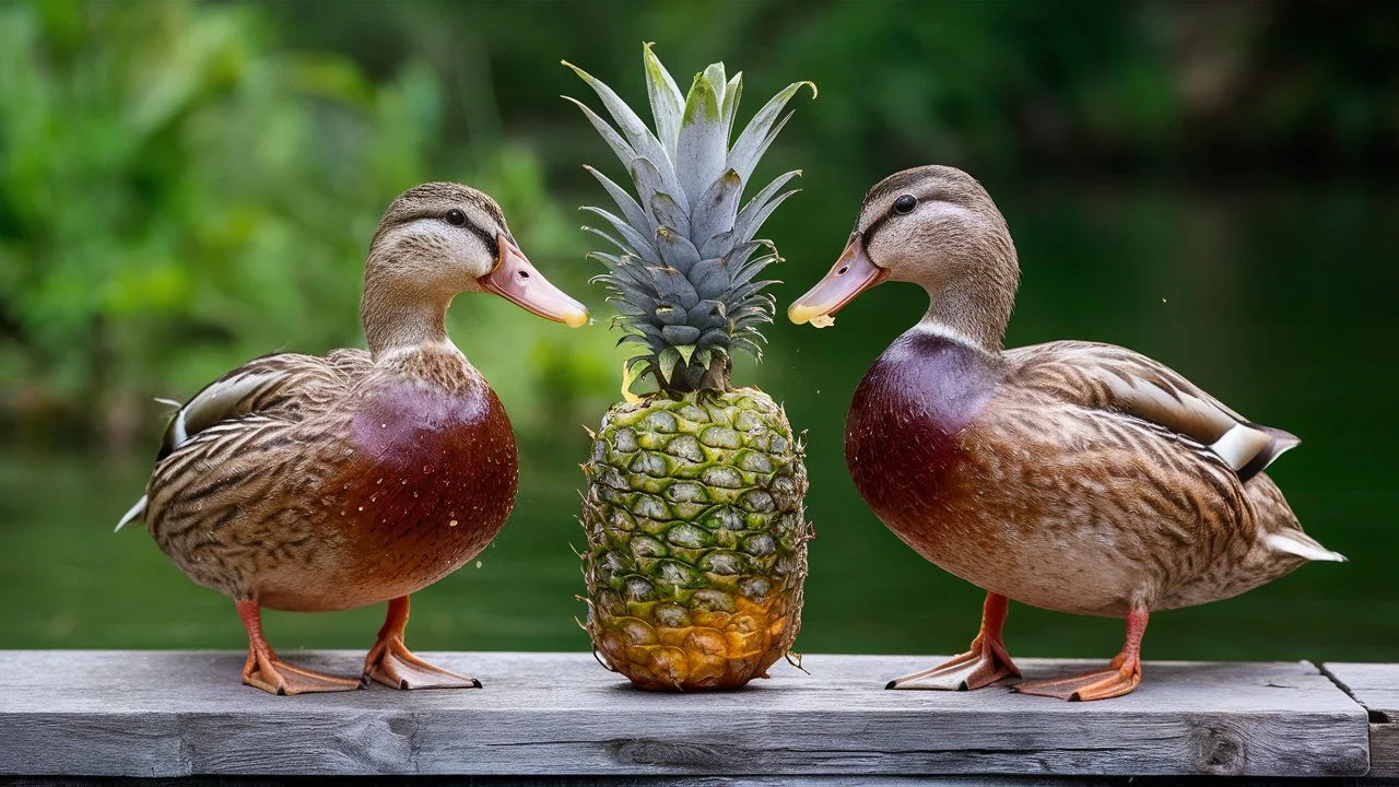 duck eating pineapple