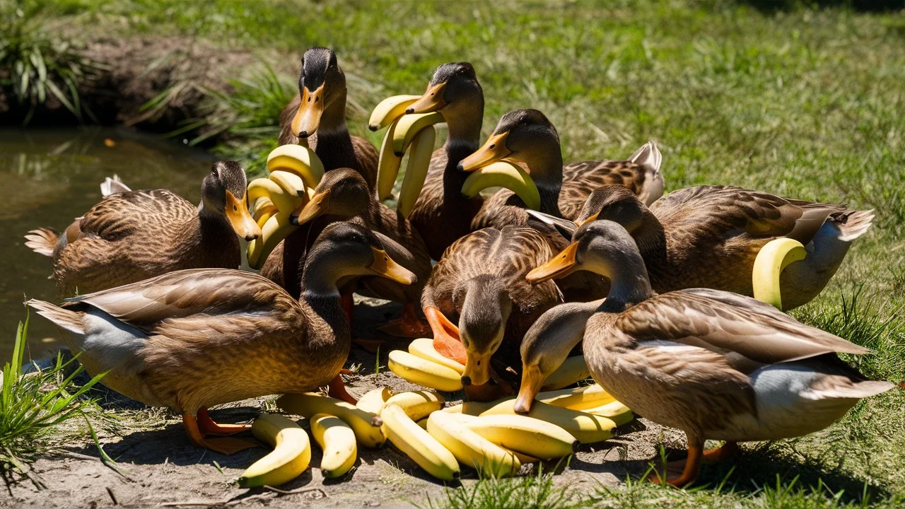   Ducks Eating Bananas