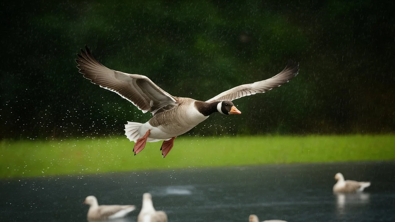 Geese Fly in the Rain